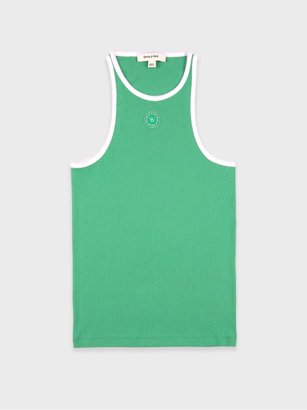 Sporty & Rich Green Ribbed Tank with White Trim